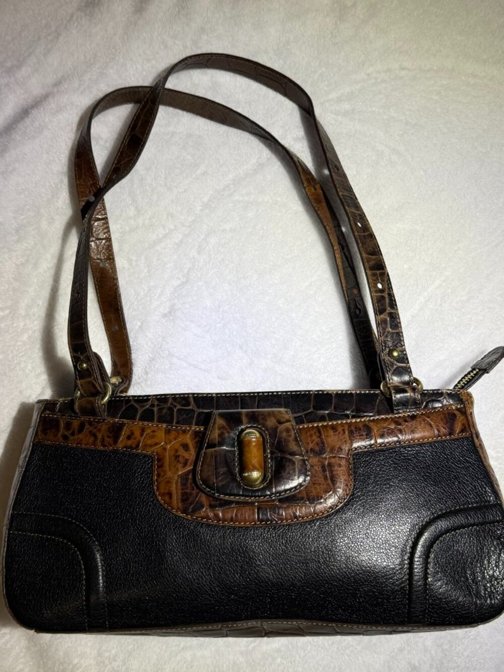 Brahmin 25th Anniversary Edition Croc Embossed Tri-Color Shoulder Bag